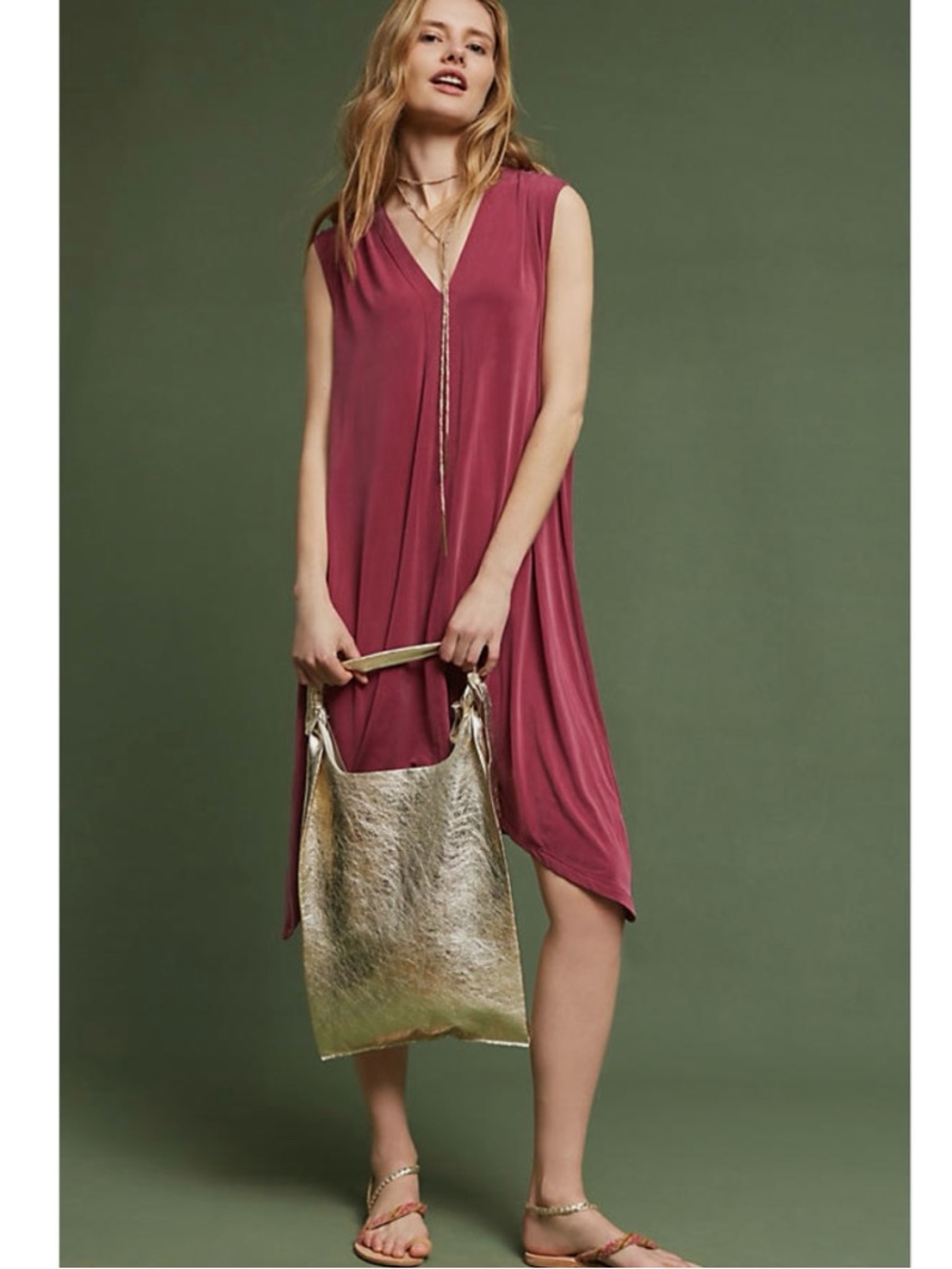 Anthropologie Eri + Ali Briella Tunic Dress Berry Pink Boho Size S